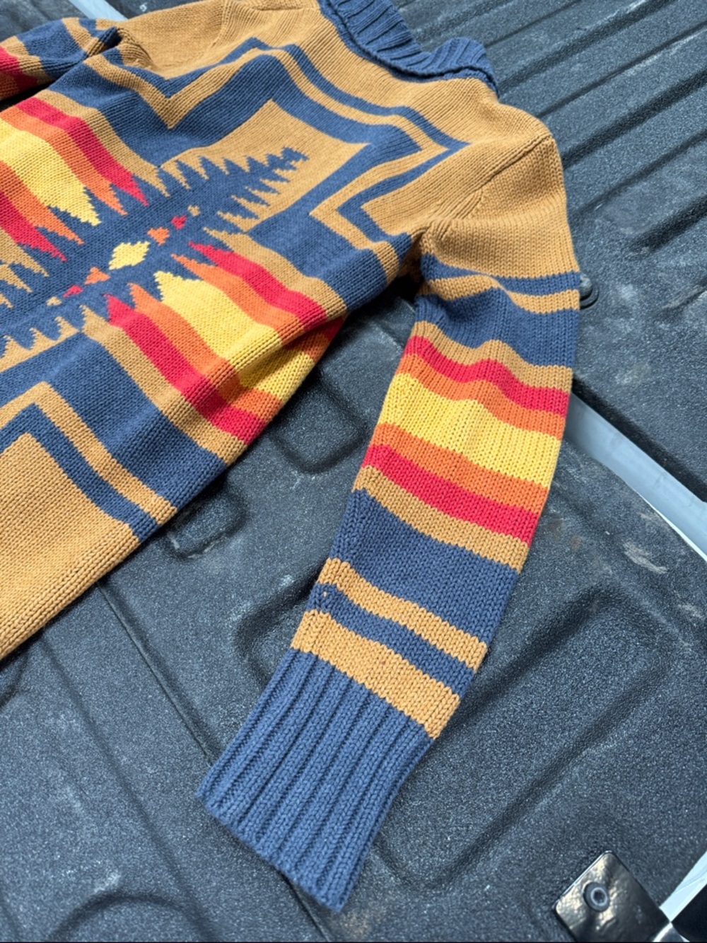 Pendleton Mustard Yellow Navy Blue Red Striped Shawl Cardigan - Picture 7 of 7